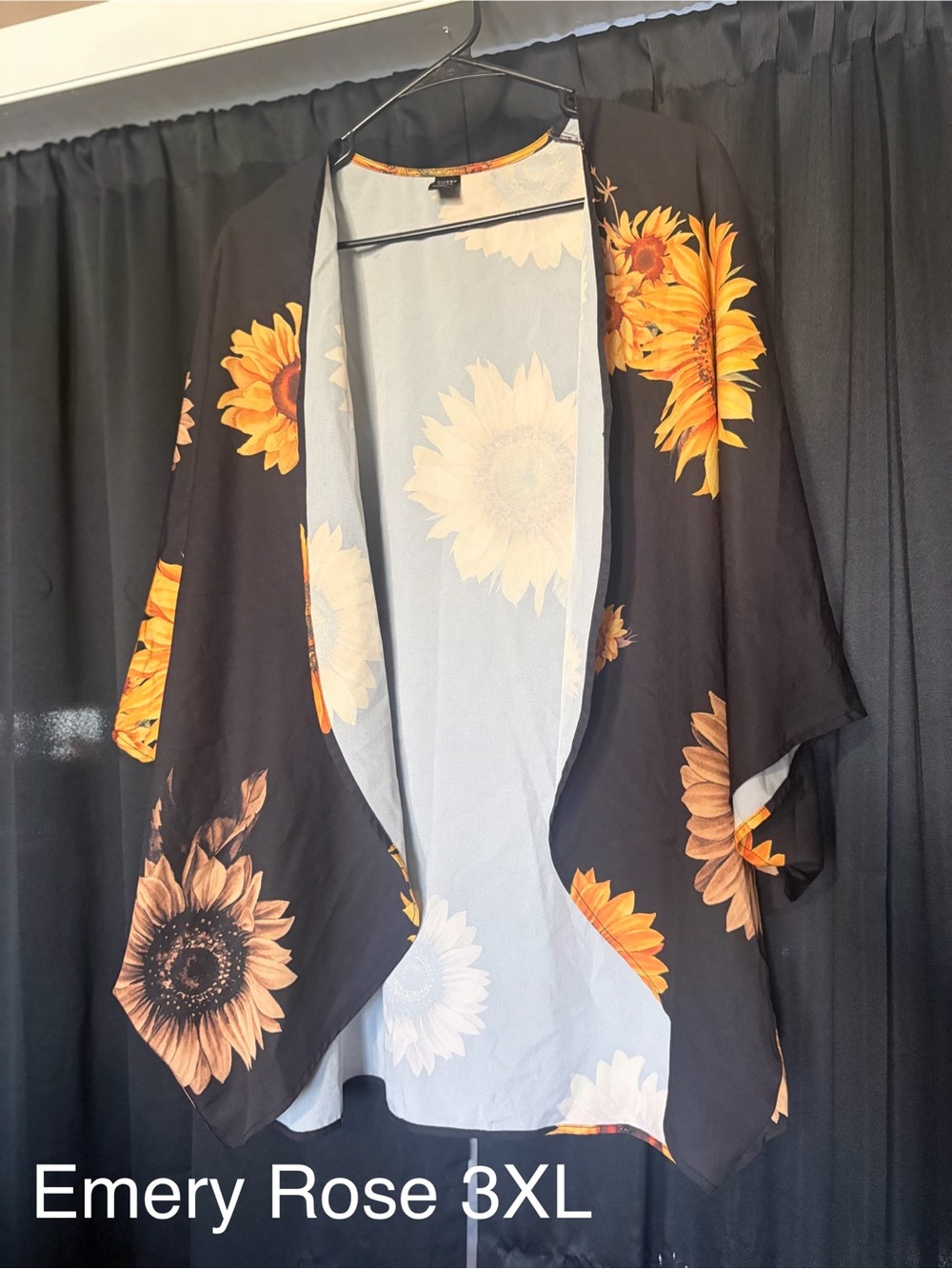 Emery Rose Black Sunflower Kimono Shrug - 3XL